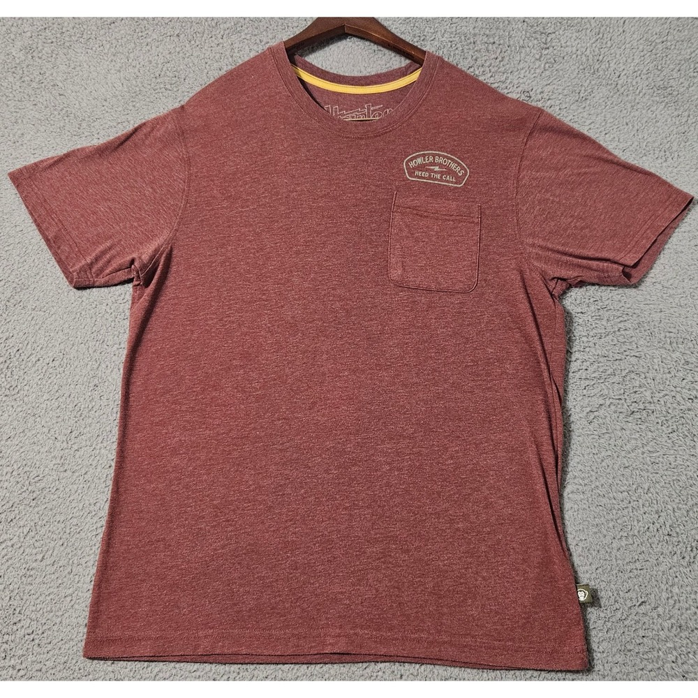 Howler Brothers Shirt Men's Size Large Red‎ Crew Neck Pocket Tee Austin TX Logo